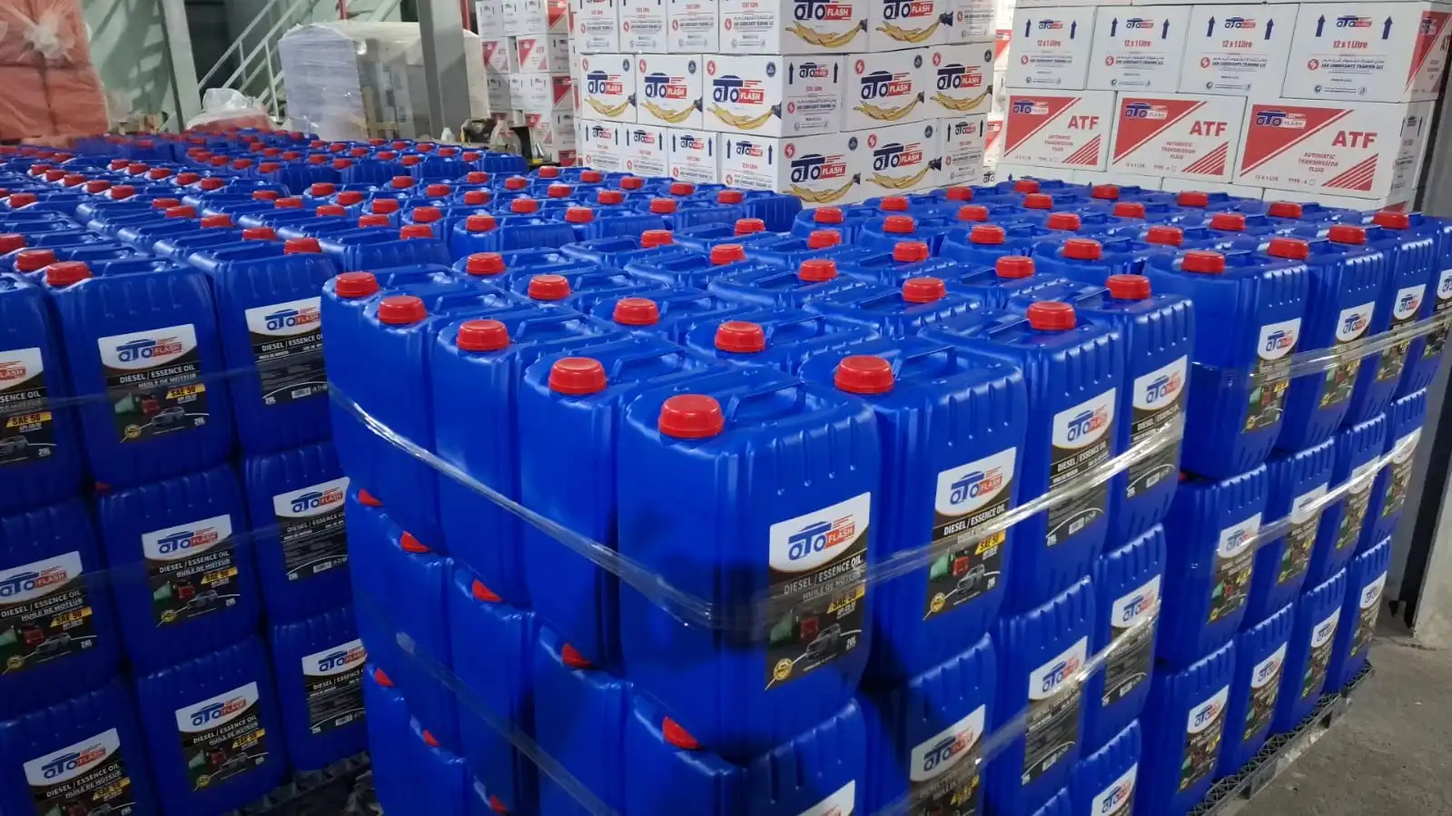 Blue Jerrycans in Warehouse